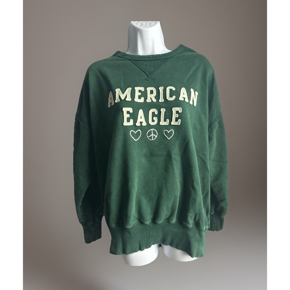 Vintage American Eagle Sewn Letter SMALL Sweatshirt Long Sleeve Green Pullover